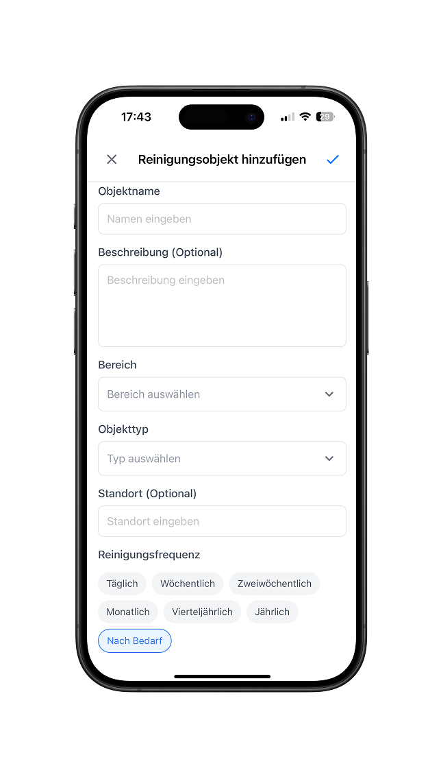 Step 1: Anlegen eines Reinigungsobjekts